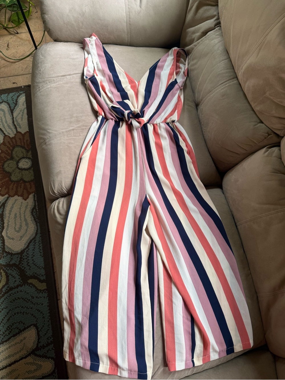 Lily Rose Pink, Navy & Cream Striped Cropped Jumpsuit
